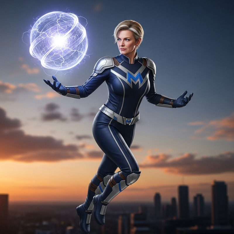 Elderly Superheroine with Magnetic Ball Superpower Elderly Superheroine with Magnetic Ball Superpower