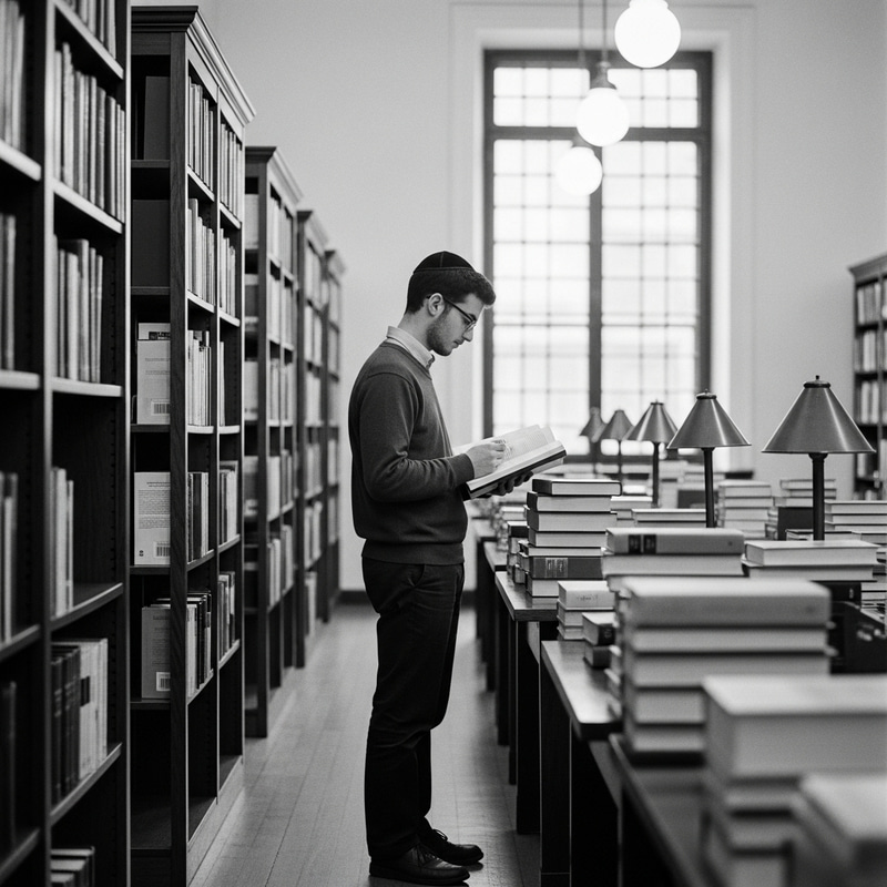Young Jewish Man Studying Intensely in Library Young Jewish Man Studying Intensely in Library