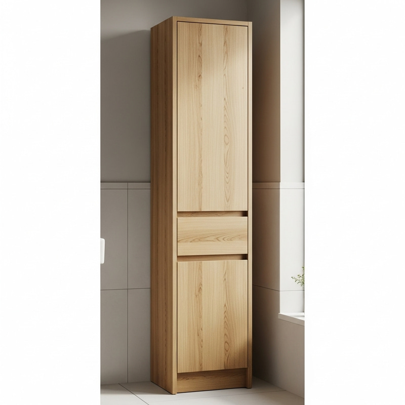 Tall Oak Columnar Cupboard - Bathroom Nook Storage Solution Tall Oak Columnar Cupboard - Bathroom Nook Storage Solution