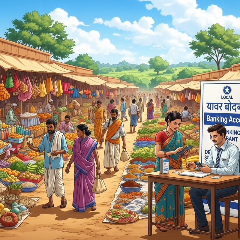 Exploring Financial Inclusion in Rural India: A Vibrant Marketplace Ambiance