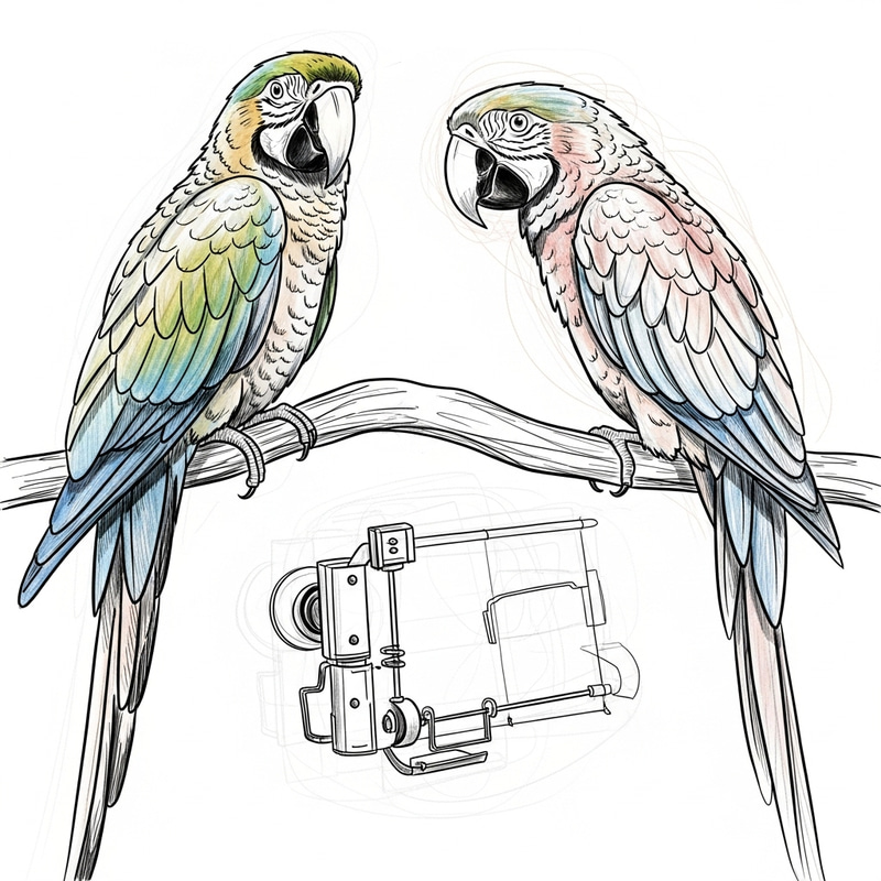 Parrot-Inspired Schematic Art: Calligraphy Brush Strokes & Lines Parrot-Inspired Schematic Art: Calligraphy Brush Strokes & Lines