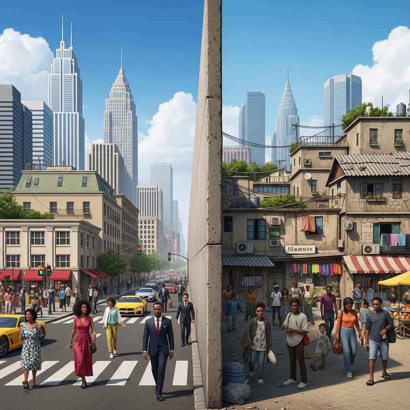 Contrasting Lives in Urban Cityscape: Luxury vs. Struggle Contrasting Lives in Urban Cityscape: Luxury vs. Struggle