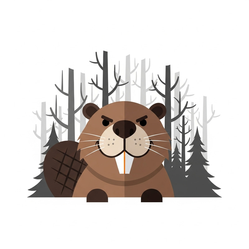 Flat Design Beaver Character in Forest - Playful Minimalist Art Flat Design Beaver Character in Forest - Playful Minimalist Art