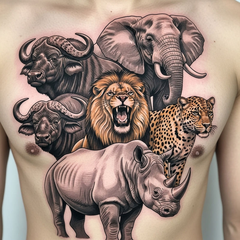 African Big Five Tattoo Design Strength In Art AI Art Generator 