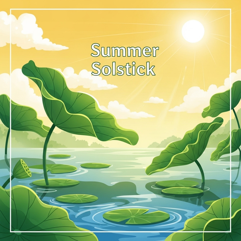Summer Solstice Illustration Featuring Lotus Leaves
