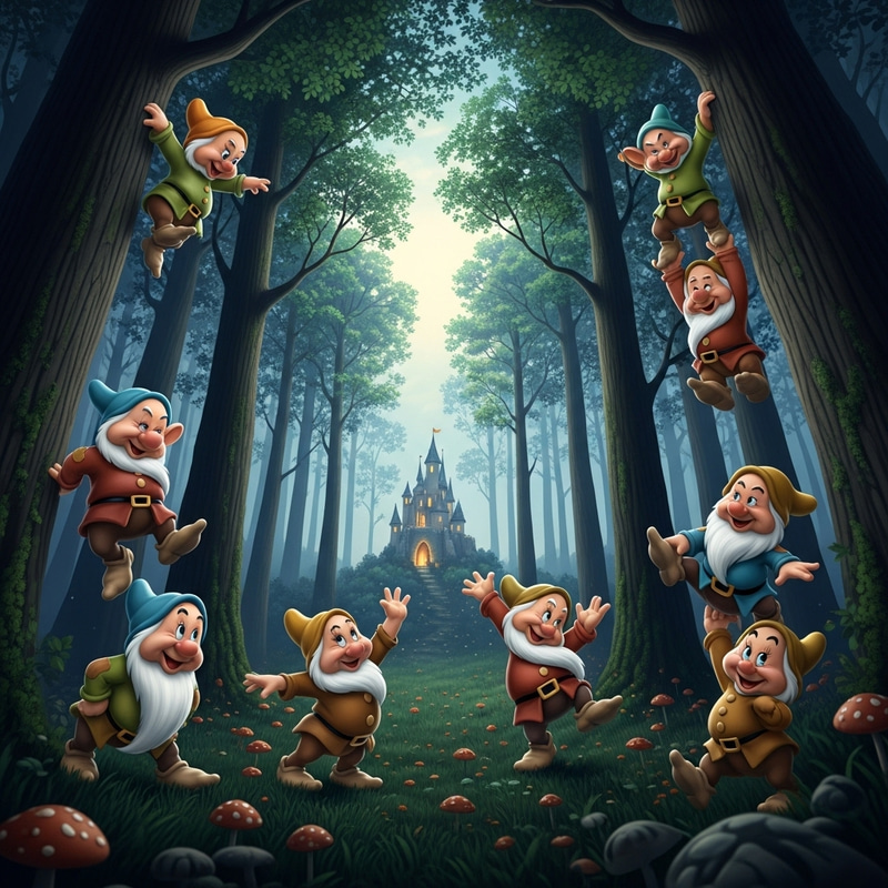 Whimsical Enchanted Forest with Seven Dwarfs Whimsical Enchanted Forest with Seven Dwarfs