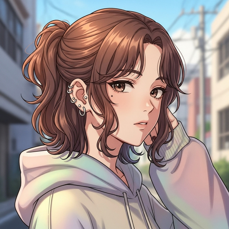 Nonchalant Anime Girl with Brown Hair and Subtle Piercings Nonchalant Anime Girl with Brown Hair and Subtle Piercings