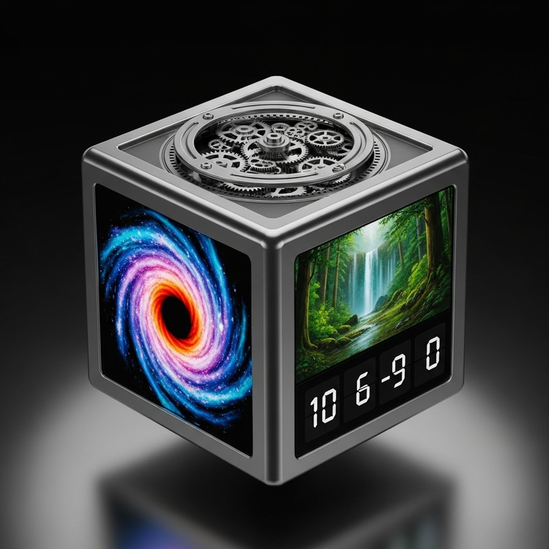 Cube with Four Unique Faces Rotating 360 Degrees