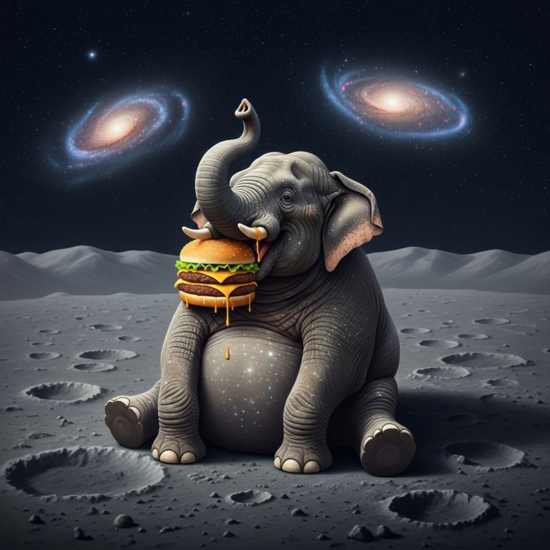 Elephant Eating Burger on Moon | Surreal Lunar Delight