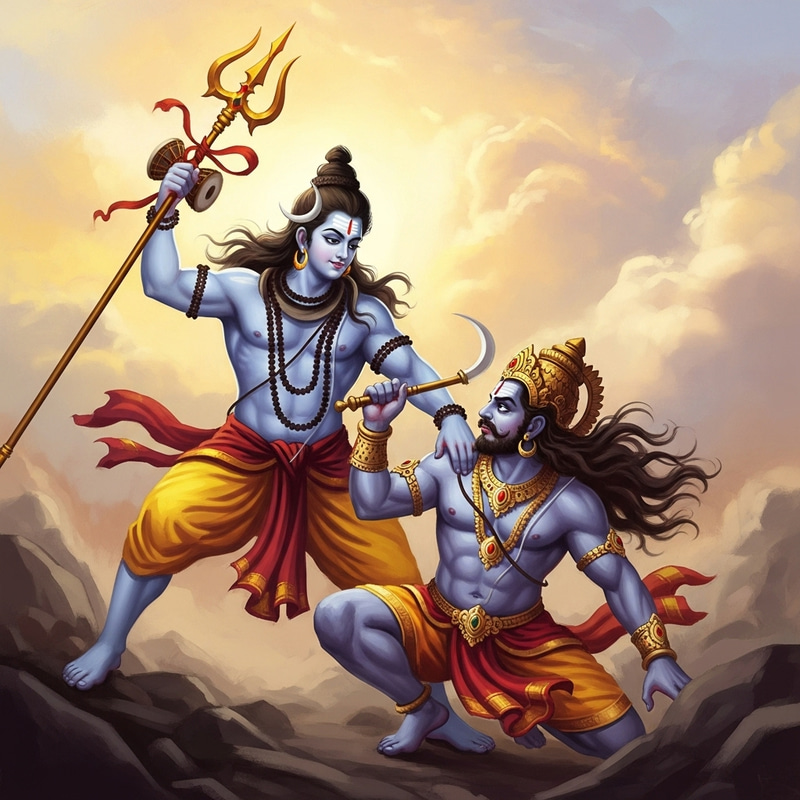 Epic Battle: Shiva vs. Andhakasur - Vibrant Mythological Art