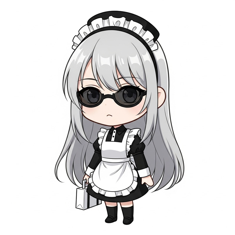 Tranquil Chibi Style East Asian Maid Illustration