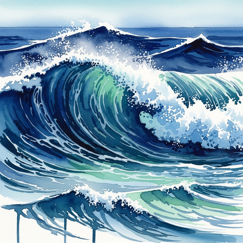 Stunning Watercolor Ocean Waves Artwork