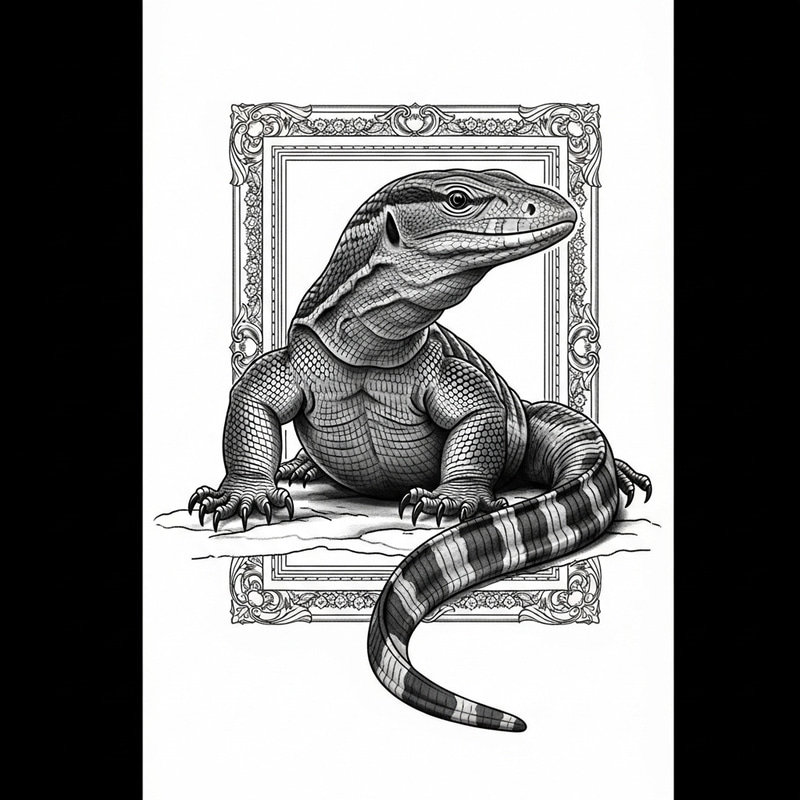 Savannah Monitor Lizard Tattoo Stencil in A5 Paper | Grey Wash Technique Savannah Monitor Lizard Tattoo Stencil in A5 Paper | Grey Wash Technique