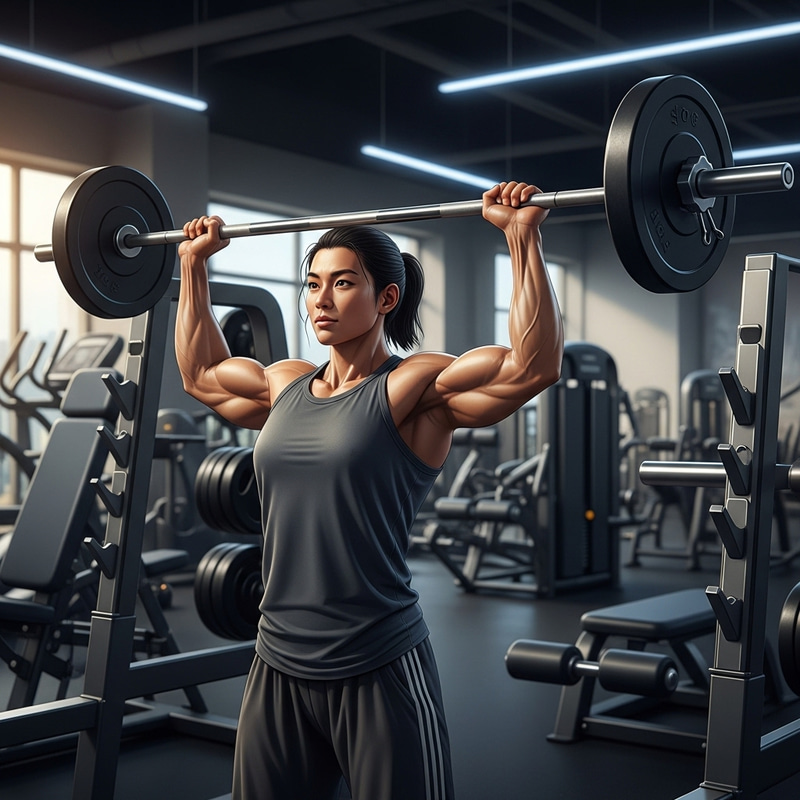 Asian Shoulder Press Exercise - Gym Workout Illustration