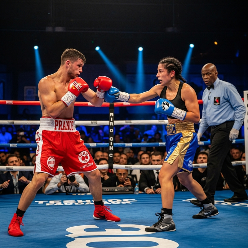 Intense Boxing Match: Male Fighter vs Female Boxer in Ring Battle Intense Boxing Match: Male Fighter vs Female Boxer in Ring Battle