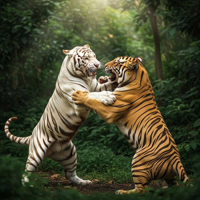 White Tiger vs Brown Tiger Brawl - Jungle Showdown