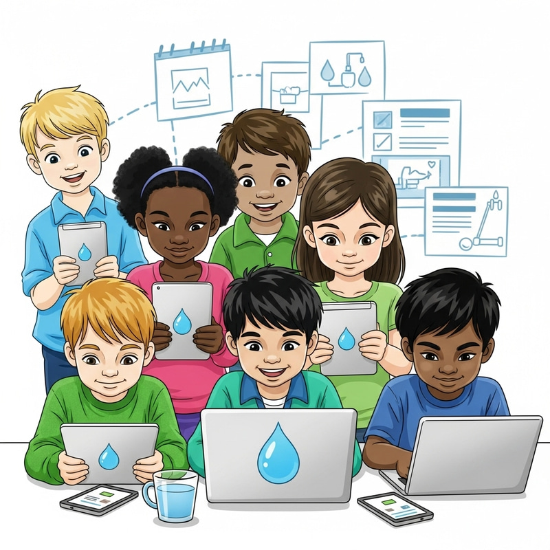 Happy Kids Saving Water with Technology | Culturally Diverse Group