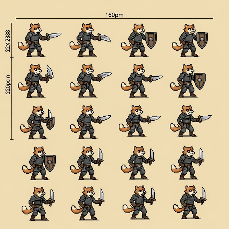 Detailed Pixel Art Sprite Sheet for Furry Dungeons and Dragons Character