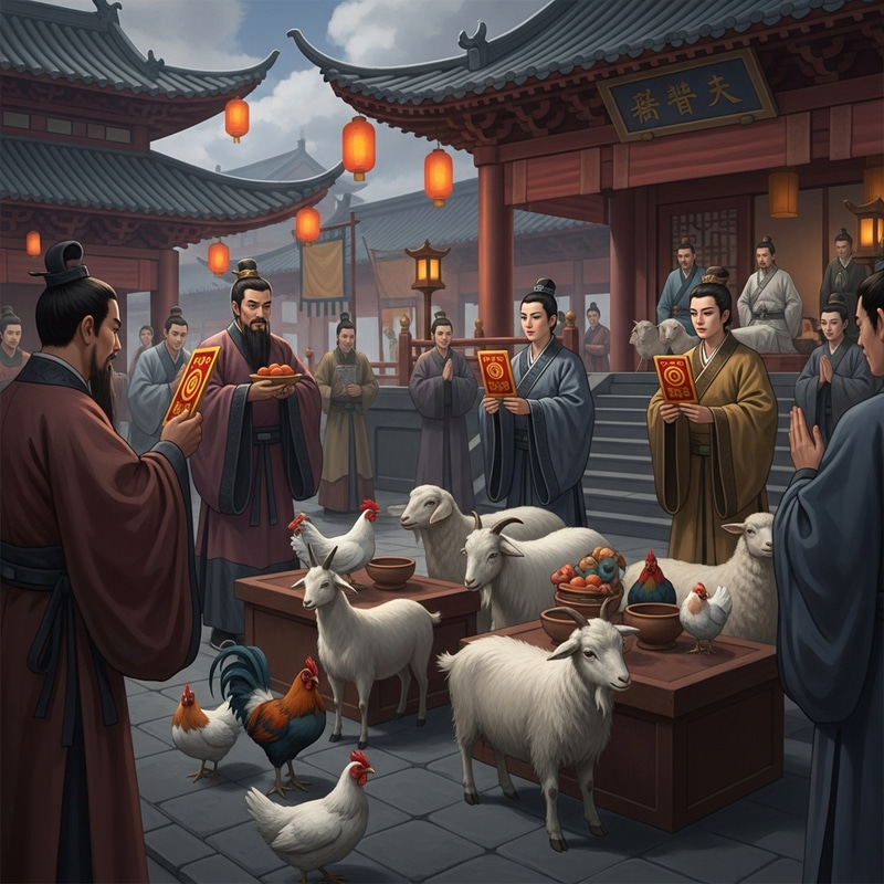 Ancient Chinese Astrologers Performing Rituals to Save the King