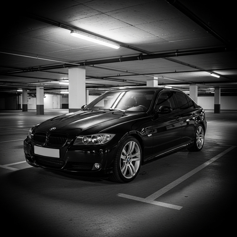 Sleek BMW E90 in Underground Parking - Urban Automotive Photography Sleek BMW E90 in Underground Parking - Urban Automotive Photography