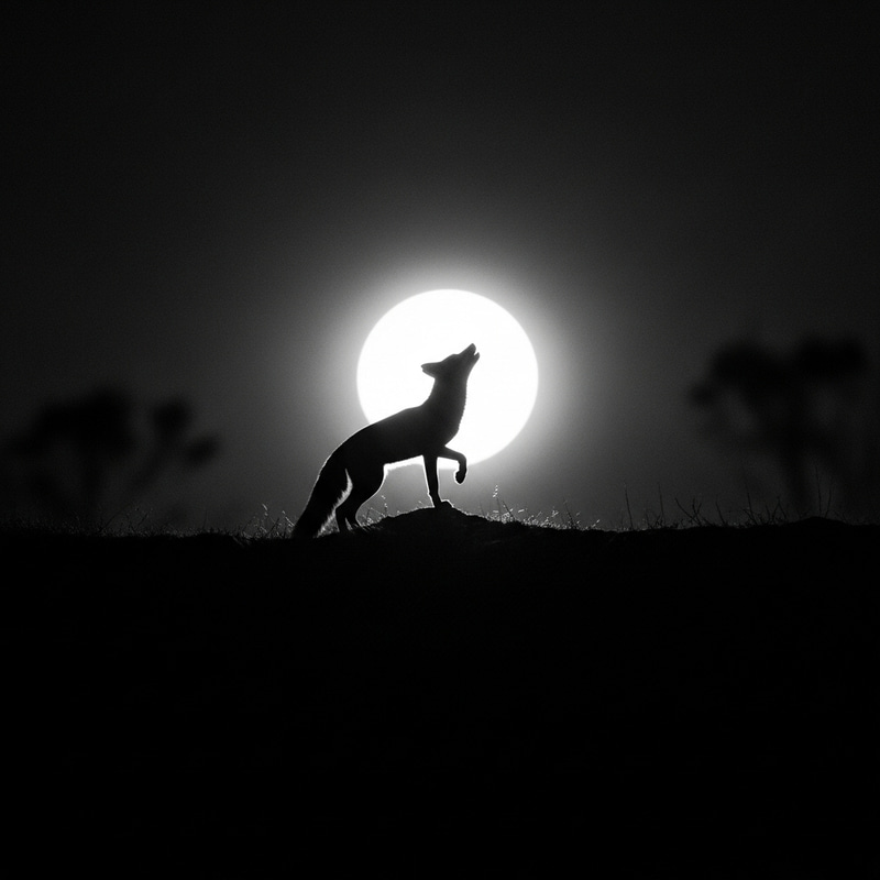 Mystique of Wildlife: Fox Silhouette in Moonlight by Nick Brandt