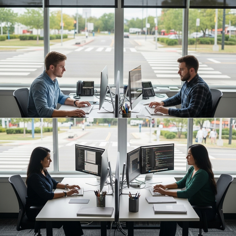 Realistic Office Scene with Designers and Engineers in Modern Workspace Realistic Office Scene with Designers and Engineers in Modern Workspace