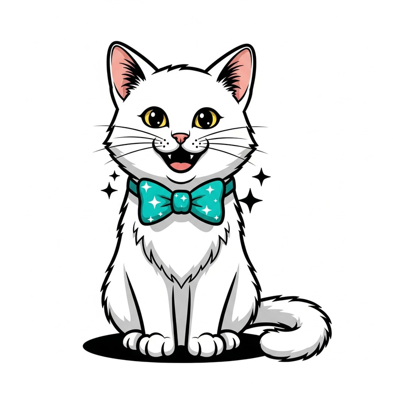 Playful Cartoon Cat with Turquoise Bow Tie Playful Cartoon Cat with Turquoise Bow Tie