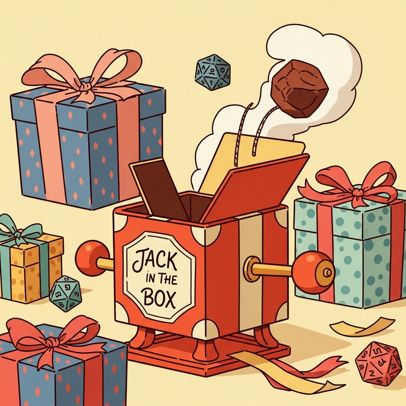 Retro Disney Style Jack-in-the-Box Toy with Dice and Gift Boxes Retro Disney Style Jack-in-the-Box Toy with Dice and Gift Boxes