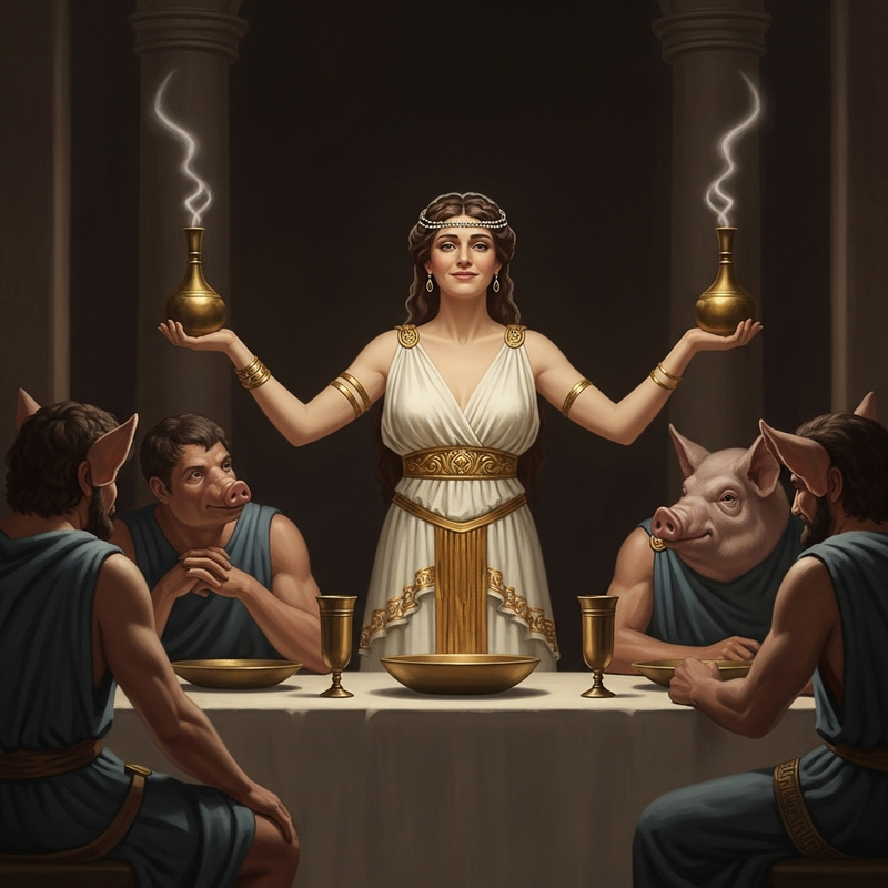 Circe: Enchantress Watching Men Transform into Pigs