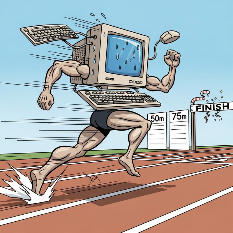 Comic Computer Sprinting in a 100-Meter Dash Comic Computer Sprinting in a 100-Meter Dash