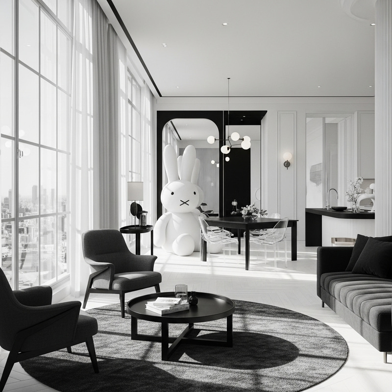 Modern Minimalist Interior Design in Black and White Modern Minimalist Interior Design in Black and White
