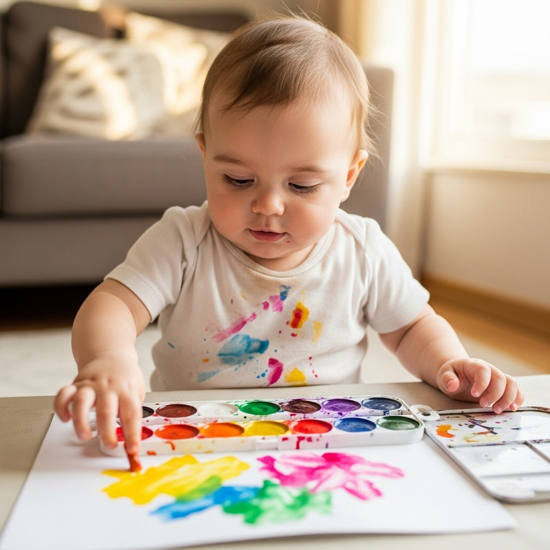 Joyful Baby Playing with Watercolor Pastels Joyful Baby Playing with Watercolor Pastels