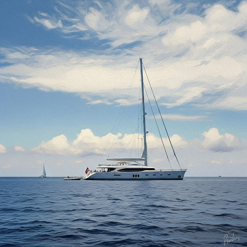 Sailing Yacht in Serene Ocean - Impressionist Artwork Sailing Yacht in Serene Ocean - Impressionist Artwork