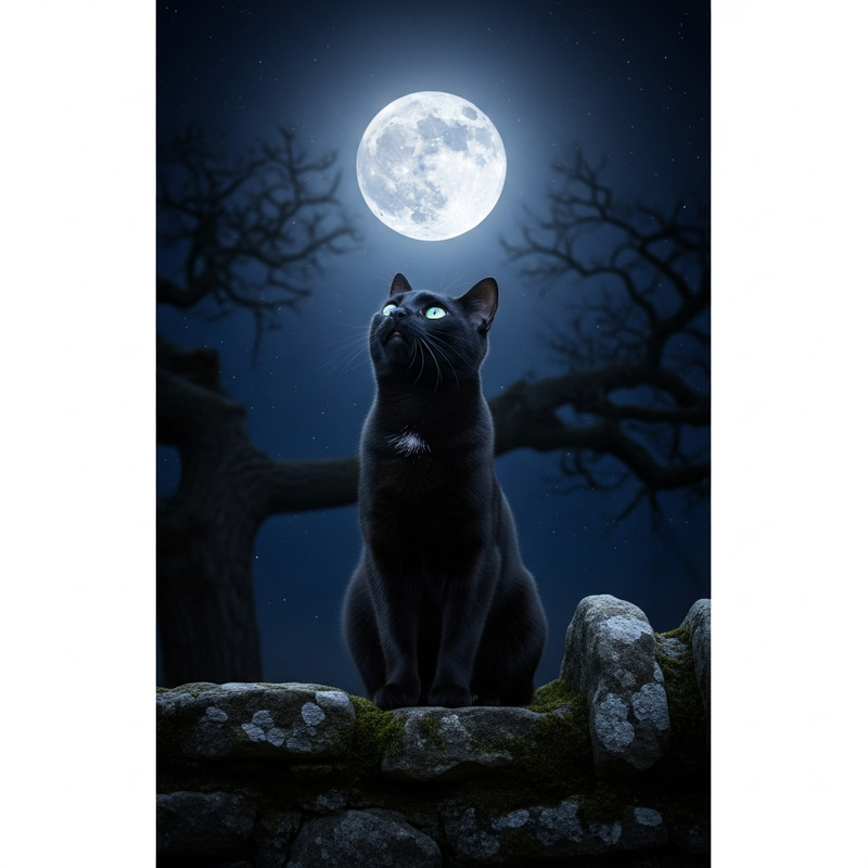 Mystical Black Cat Moon Gazing Mystical Black Cat Moon Gazing