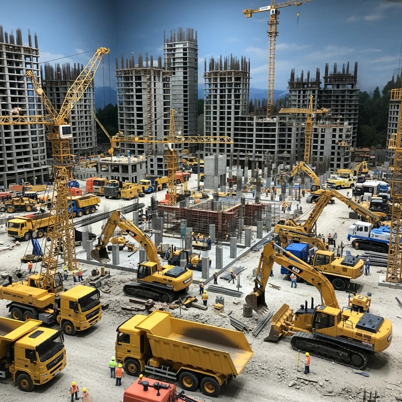 Large Construction Site Model with Remote-Controlled Construction Vehicles Large Construction Site Model with Remote-Controlled Construction Vehicles