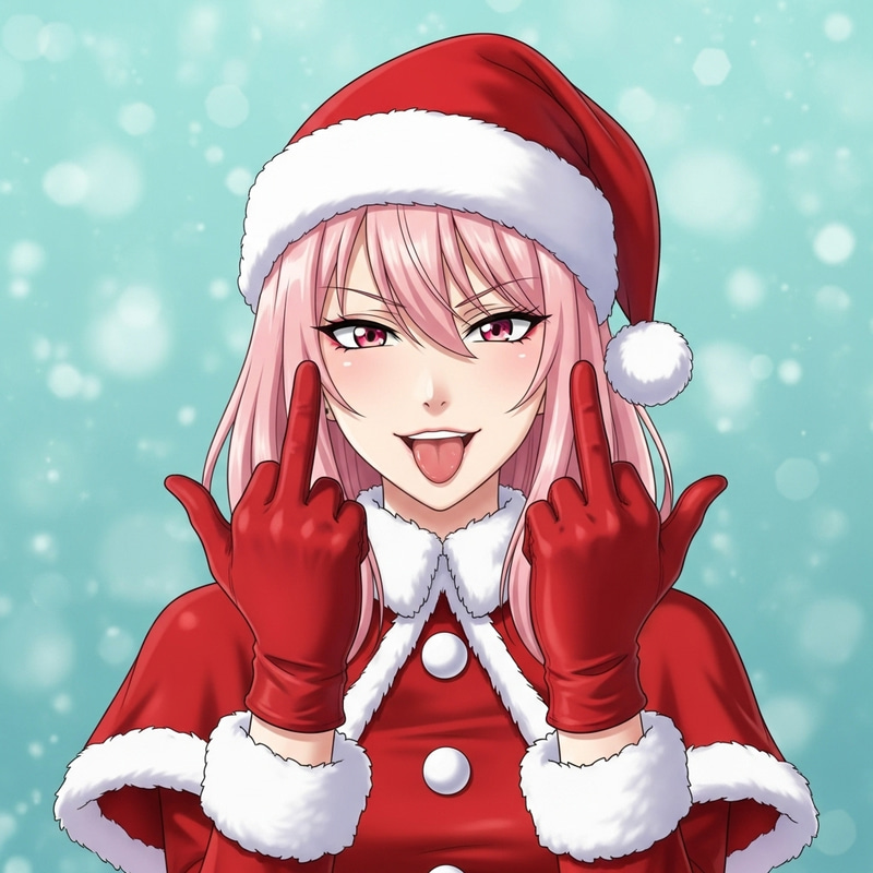Anime Woman with Pink Hair in Red Christmas Outfit Anime Woman with Pink Hair in Red Christmas Outfit