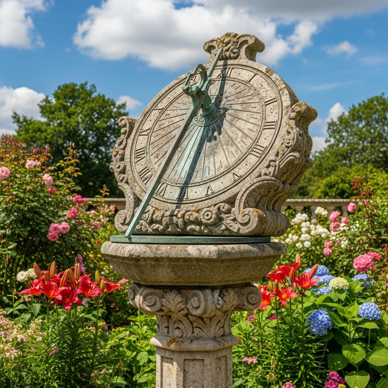 Vintage Sundial in Traditional Garden Setting