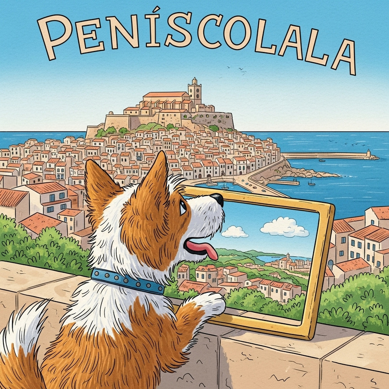 Whimsical Dog Enjoying Peniscola's Breathtaking Coastal Views