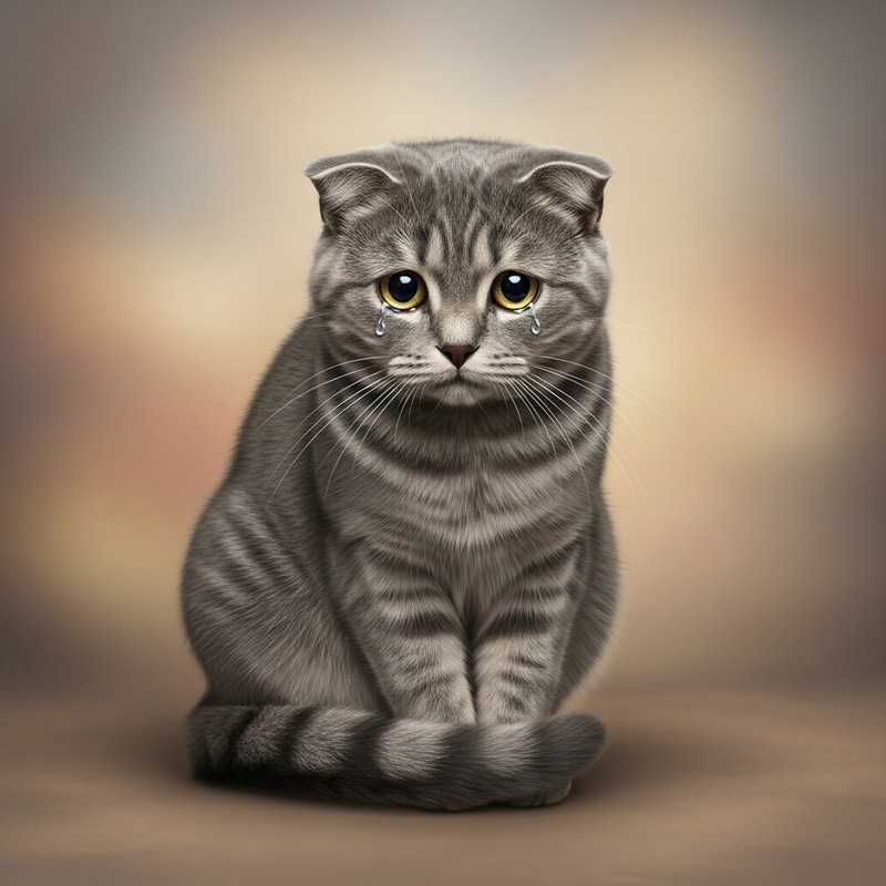 Sad Grey Cat Crying | Heartfelt Scene in Warm Tones Sad Grey Cat Crying | Heartfelt Scene in Warm Tones