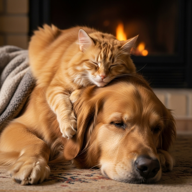 Cat and Dog Harmony - Unlikely Friendship Captured Cat and Dog Harmony - Unlikely Friendship Captured