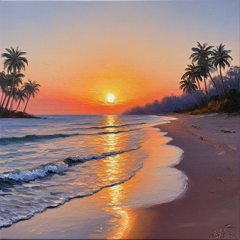 Impressionist Beach Sunset Painting Impressionist Beach Sunset Painting