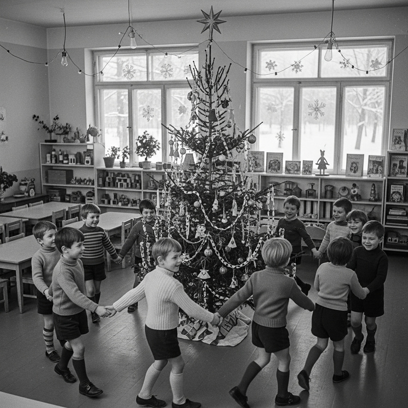 Vintage USSR Kindergarten Christmas Tree Round Dance Photo Vintage USSR Kindergarten Christmas Tree Round Dance Photo