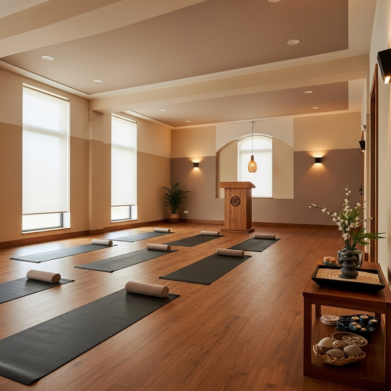 Serene Yoga Studio Interior Scene | Tranquil Space & Earthy Tones Serene Yoga Studio Interior Scene | Tranquil Space & Earthy Tones