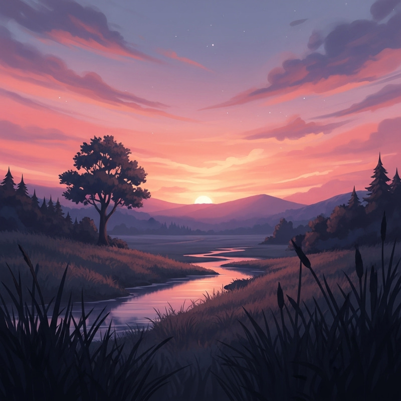 Ethereal Dusk Landscape: Radiant Pink, Orange & Purple Hues Ethereal Dusk Landscape: Radiant Pink, Orange & Purple Hues