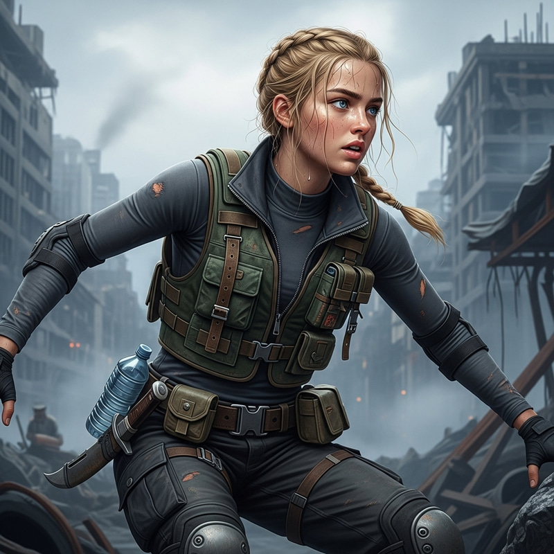 Blonde Teenage Female Contestant in Dystopian Survival Challenge Blonde Teenage Female Contestant in Dystopian Survival Challenge