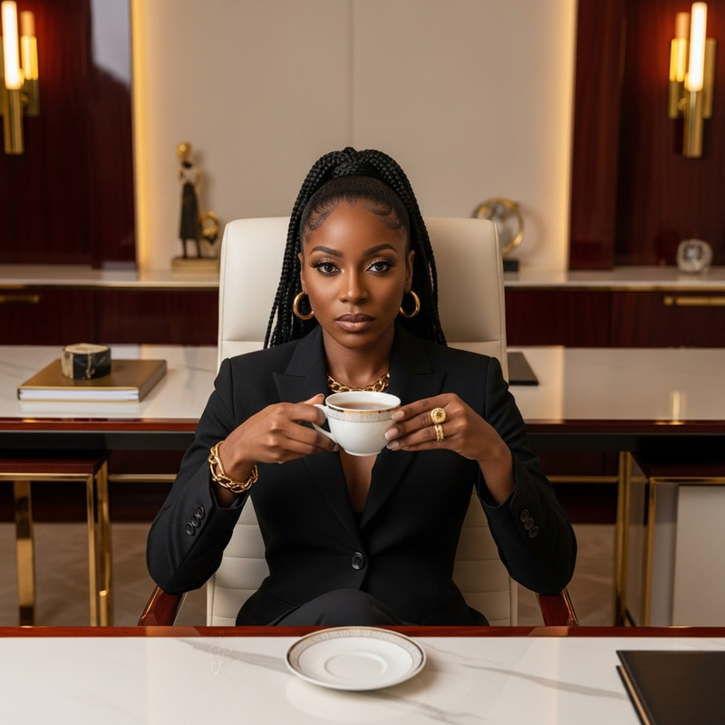Empowered Black Woman CEO in Luxurious Office | Sleek Elegance & Power