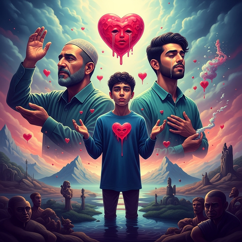 Surrealistic Portrait of Father, Brother & Friend in Dali-inspired Dream