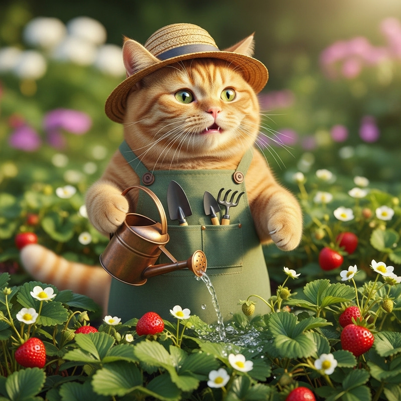 Charming Orange British Cat as a Gardener Charming Orange British Cat as a Gardener