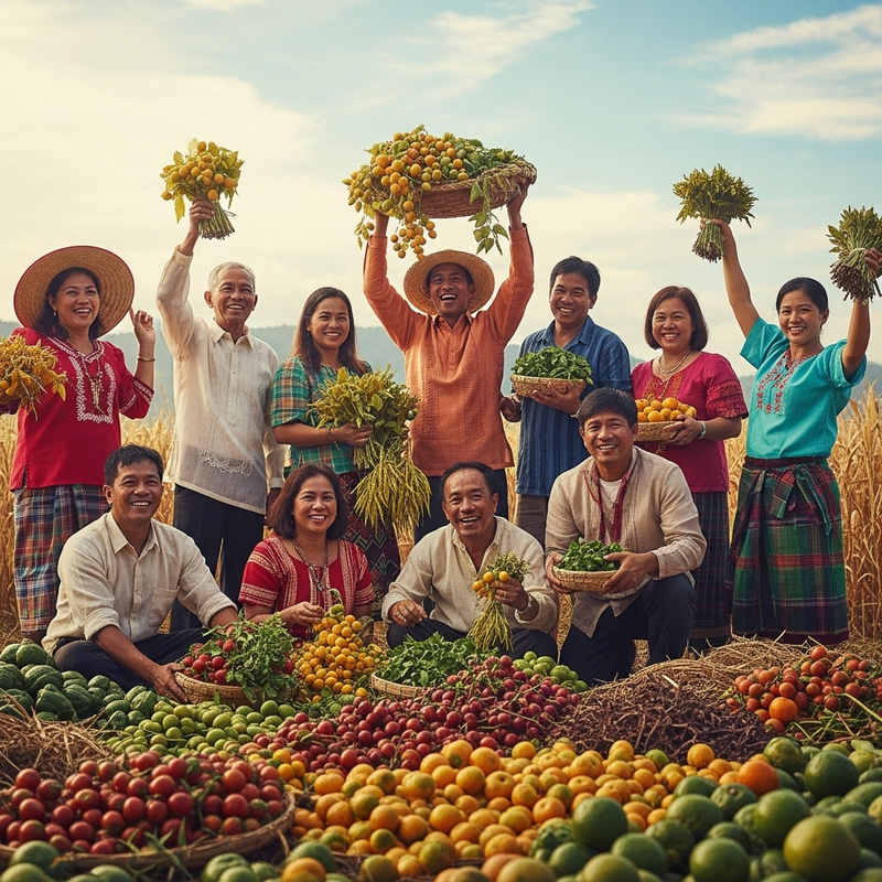 Filipino Harvest Celebration: Vibrant Cultural Festivity Captured in Golden Sunlight