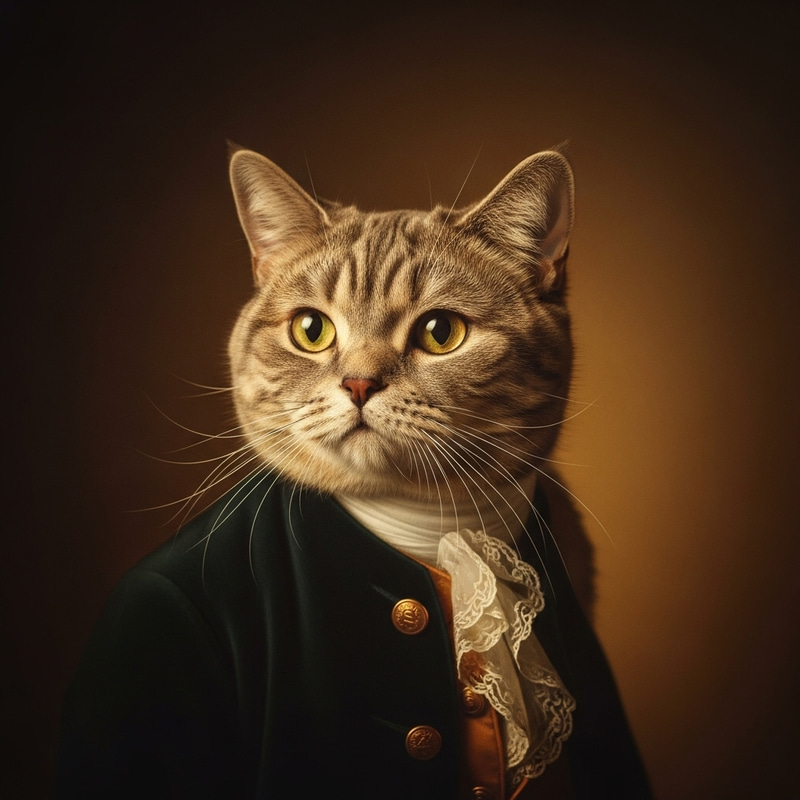 Regal British Shorthair Cat in 18th Century Portrait Style Regal British Shorthair Cat in 18th Century Portrait Style